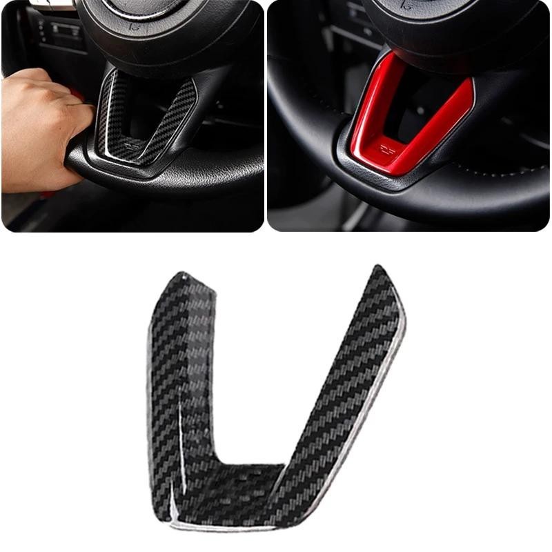 พวงมาลัยรถครอบคลุมสติกเกอร์ Trim สําหรับ Mazda 2 Demio 3 6 CX-3 CX-5 CX5 CX 5 CX8 CX-9 Axela ATENZA 2017 2018 2019 อุปกรณ์เสริม