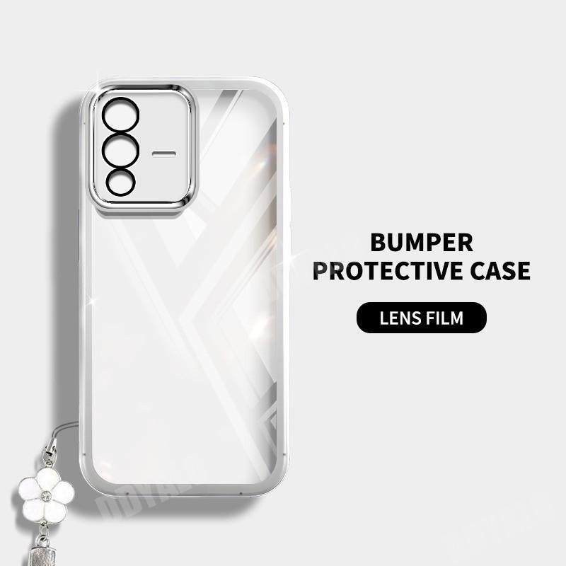 ปลอกสําหรับ Vivo S17 S12 V23 V29 Pro 5G S10E V23E โปร่งใสกล้องเลนส์ป้องกันซิลิโคนนุ่มชุบกรณีดอกไม้เชือกเส้นเล็กฝาครอบ - รูปที่ 4