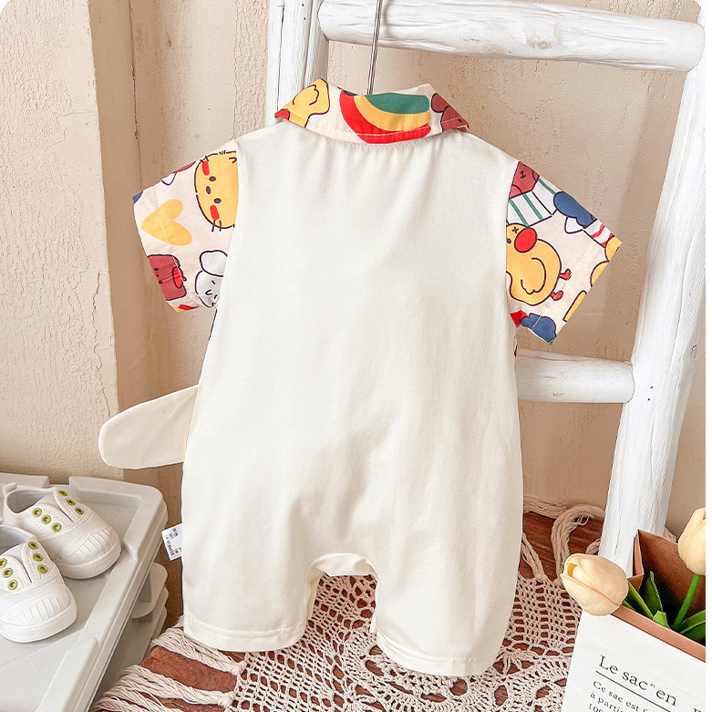 เด็กฤดูร้อนบาง ชุด 0-24 เดือนทารกแรกเกิดเสื้อผ้าแขนสั้น ประกบกัน การ์ตูนไดโนเสาร์ ชุดรอมเปอร์ ผายลมปีนเขาเสื้อผ้า - รูปที่ 3