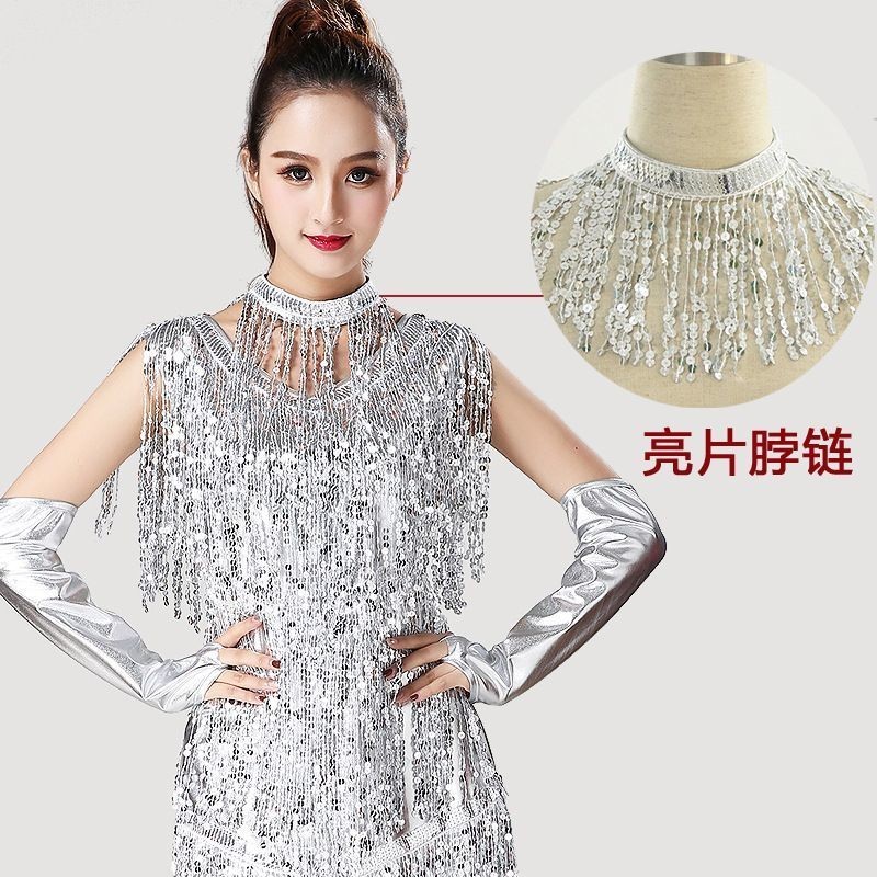 Latin Dance All-Match Sequined พู่สร้อยคออุปกรณ์เสริมเต้นรําละติน Belly Dance Oriental Dance อุปกรณ์เต้นรําอินเดียเต้นรํา All-Match ประดับด้วยเลื่อมพู่สร้อยคออุปกรณ์เสริมประสิทธิภาพ