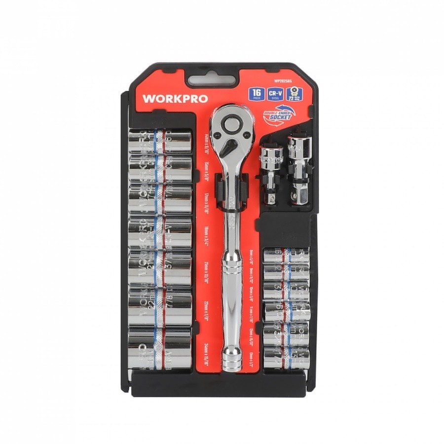 GlobalHouse WORKPRO ชุดบ๊อกซ์ SAE/METRIC 16ชิ้น (CR-V) รุ่น WP202565 สินค้าของแท้คุณภาพดี