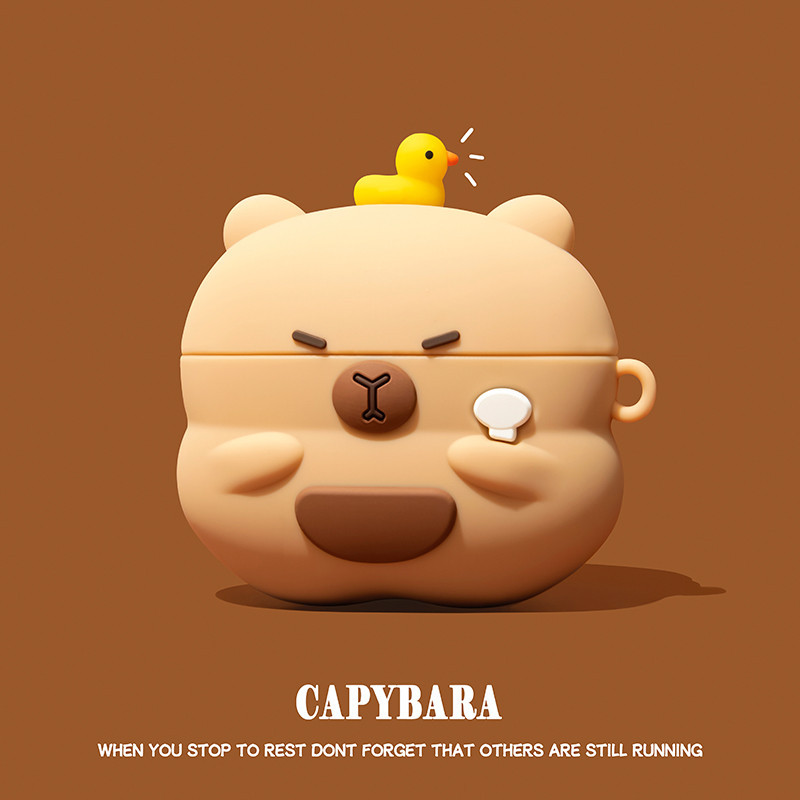 (Pro3 2025) เคส Capybara การ์ตูนน่ารักสําหรับ AirPods4/4ANC/1/2/3/Pro/Pro2/Pro3 เคสซิลิโคนอ่อนนุ่มพร้อมคาราบิเนอร์