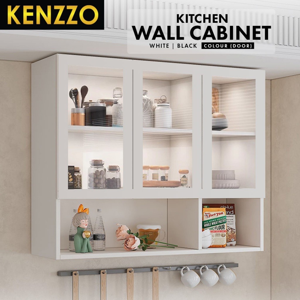 ส่งฟรี !! KENZZO ตู้ครัวกระจก ตู้แขวนกระจกผนังห้องครัว ตู้เก็บของ Snow Wall Glass Shelves Kitchen Cabinet