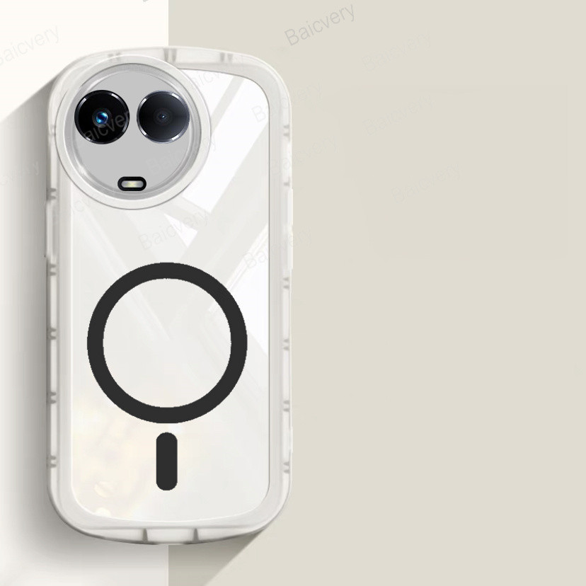 Oppo Realme 11 5G / 11X 5G RMX3785 เคสโทรศัพท์แม่เหล็กวงกลมแม่เหล็กชาร์จไร้สาย TPU ซิลิคอนสีสันสดใสฝาครอบเปลือกใสกันกระแทกเคสป้องกัน