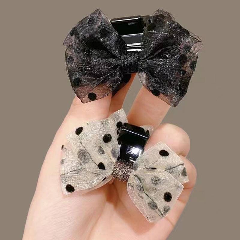 ผ้ากอซเกาหลี Glossy Polka Dot Bow Grab Clip Female Sweet Ponytail Clip Shark Clip กิ๊บติดผมสไตล์ดีงาม