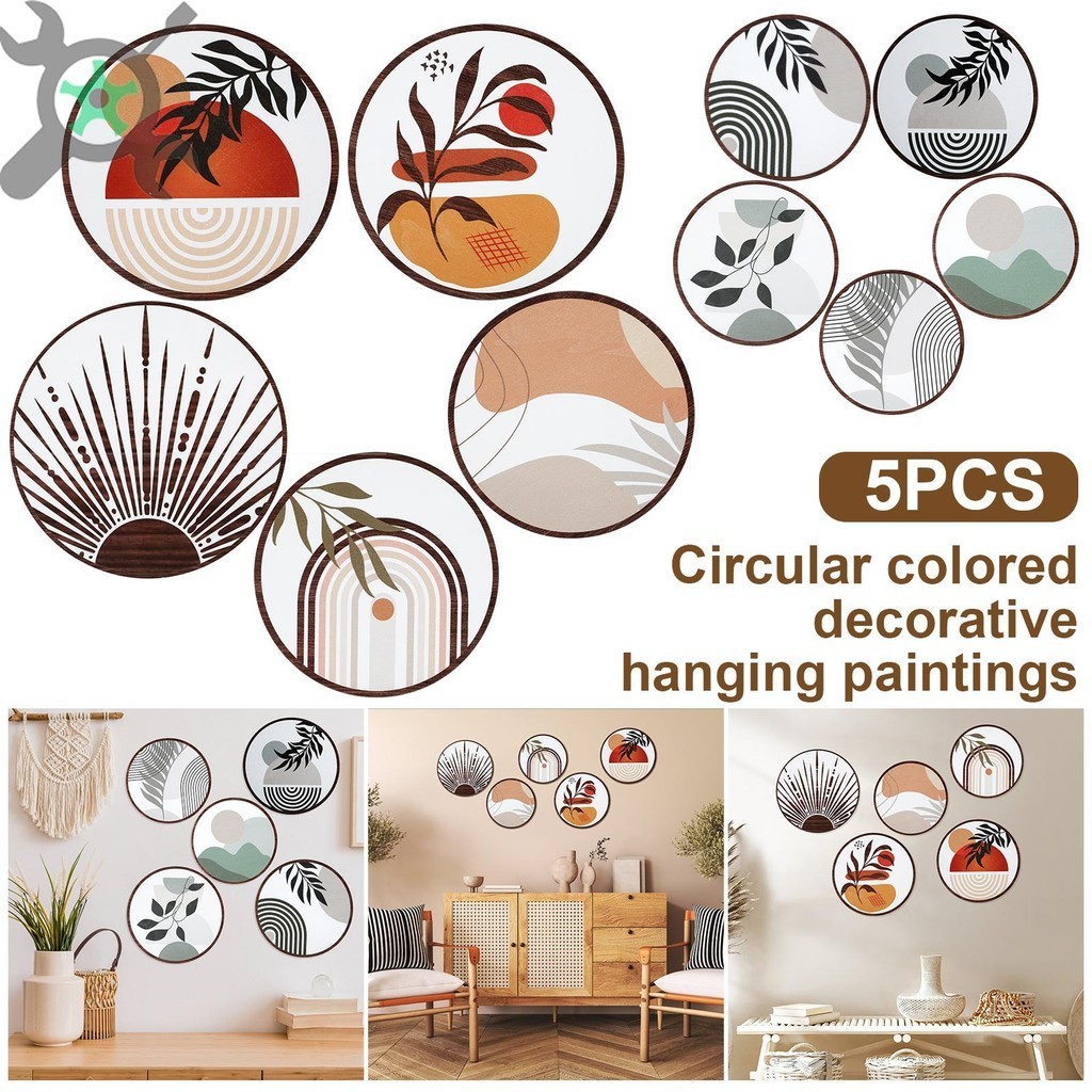 5 ชิ้นรอบ Wall Art ชุดไม้แขวนผนังตกแต่งตะขอ Minimalist Wall Art ความงามไม้แขวนตกแต่ง 10 นิ้ว 8 นิ้ว SHOPCYC1835