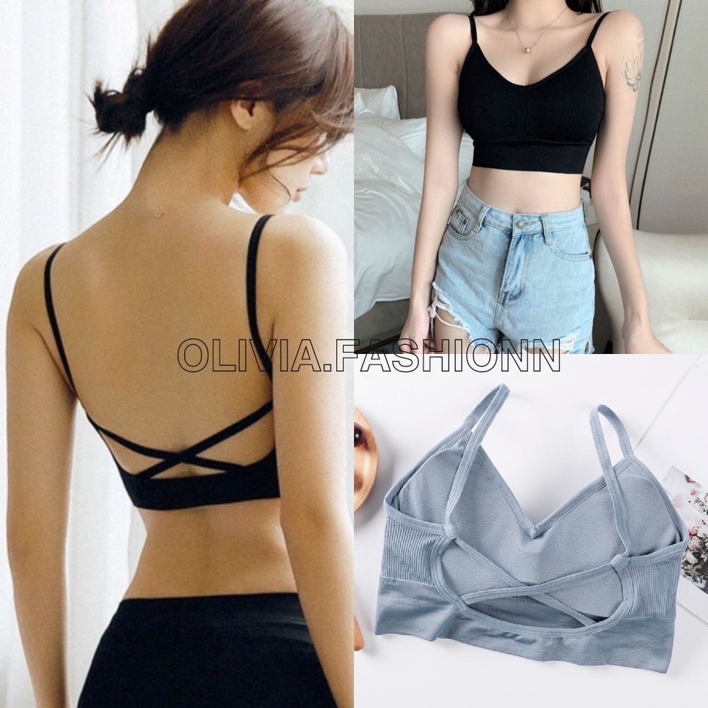 Olivia สายเดี่ยว สปอร์ตบรา ยอดฮิต แบบไขว้หลัง#BRA005