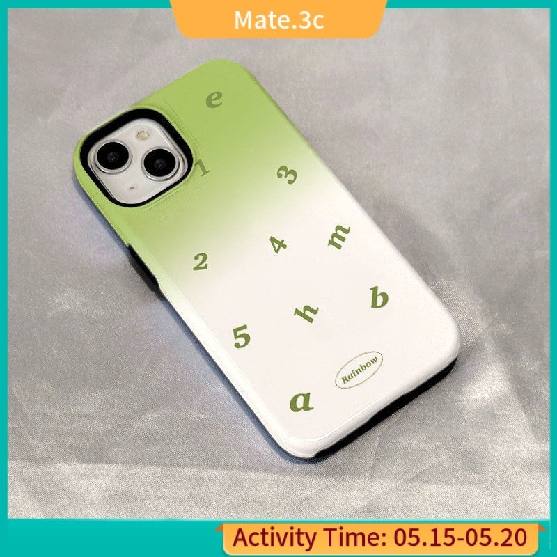 เคสโทรศัพท์มือถือ ฟิล์มสองชั้น ลายตัวเลขภาษาอังกฤษ ไล่โทนสี เรียบง่าย สําหรับ iPhone 13 11 QMFO