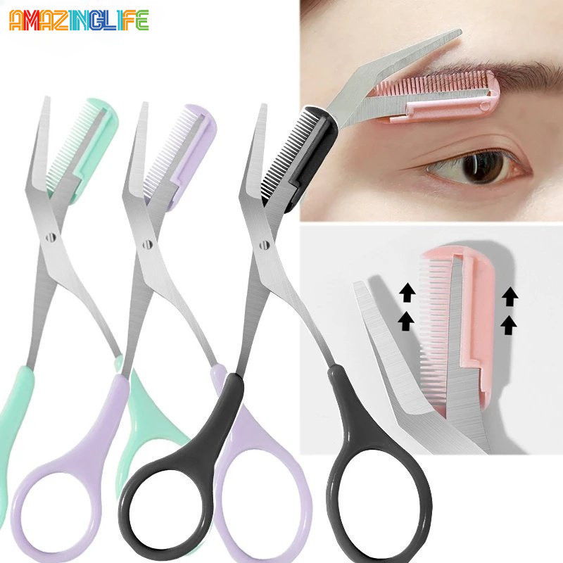 คิ ้ ว Trimmer กรรไกรผลิตภัณฑ ์ ความงามสําหรับผู ้ หญิงกรรไกรคิ ้ วพร ้ อมหวีสแตนเลสเครื ่ องมือแต ่ งหน ้ ากรรไกรความงาม