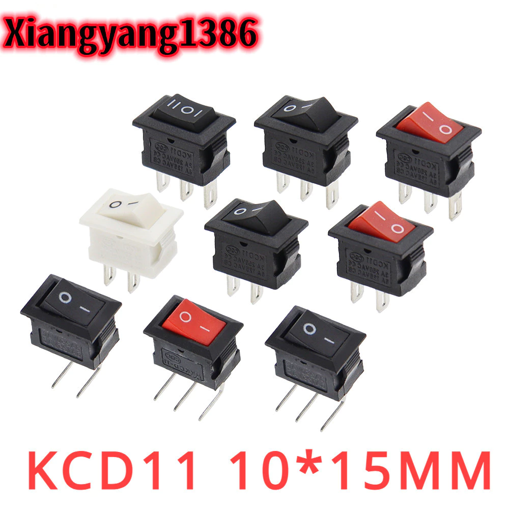 10 ชิ้น/ล็อตKCD11 สวิทช์ 10*15 มม.มินิปุ่มสวิทช์ ON-OFF/ON-OFF-ON 2 ขา/3 ขา 3A 250VAC/6A 125VAC 10x15 มม. Rocker Switch