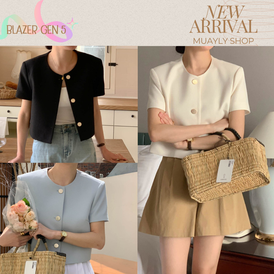 พร้อมส่ง เสื้อเบลเซอร์ คอกลม สไตล์เกาหลี [ Blazer crop top #5 ] ตัวสั้น แนว casual เสื้อคลุม ผ้าเนื้อดี มีซับทั้งตัว