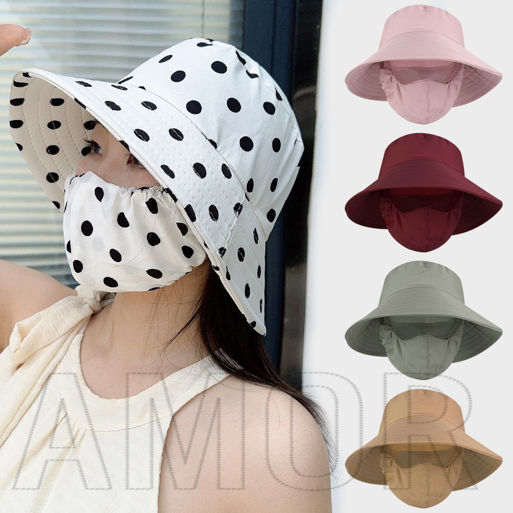 Bucket Hat - Sunshade Cap With Face Mask - For Outdoor Work -  Wide Brim, UV Protective