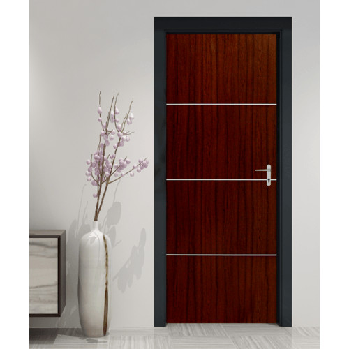 Changdee ประตู ECO ประตูปิดผิวพีวีซี เซาะร่องอลูมิเนียม PVC-F01-GA-2 80x200ซม. สีไม้สัก HOLZTUR สินค