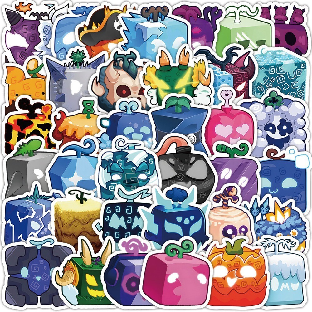 Y&P| ชุดสติ๊กเกอร์ Blox Fruits เกมชุดสติกเกอร์กราฟฟิตีกันน้ำ, 60 แผ่น/ชุด