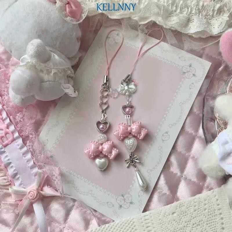 Kelln แฟชั ่ นลูกปัดโทรศัพท ์ Charm พวงกุญแจ Bowknot จี ้ สําหรับกระเป ๋ าพวงกุญแจ