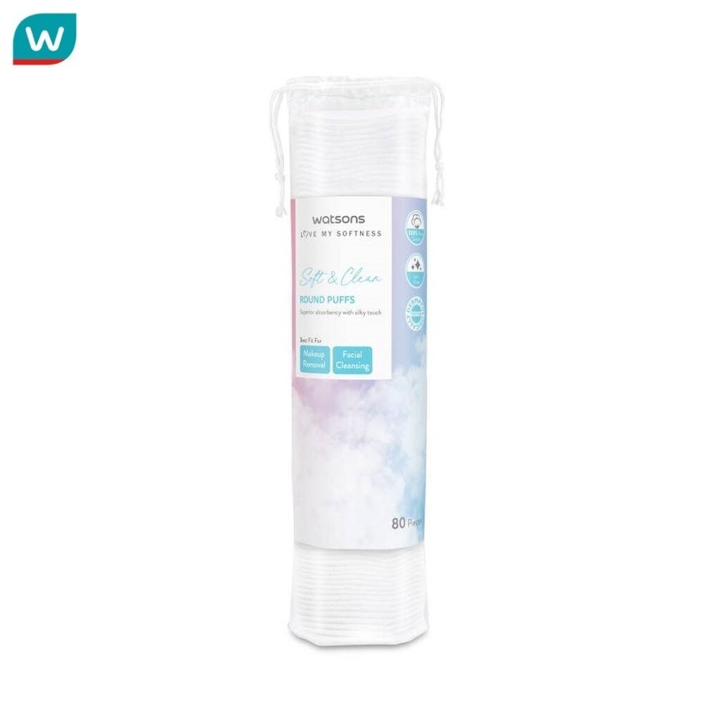 Watsons วัตสัน สำลีแผ่นรีดขอบ 5 เลเยอร์ 80 แผ่น.