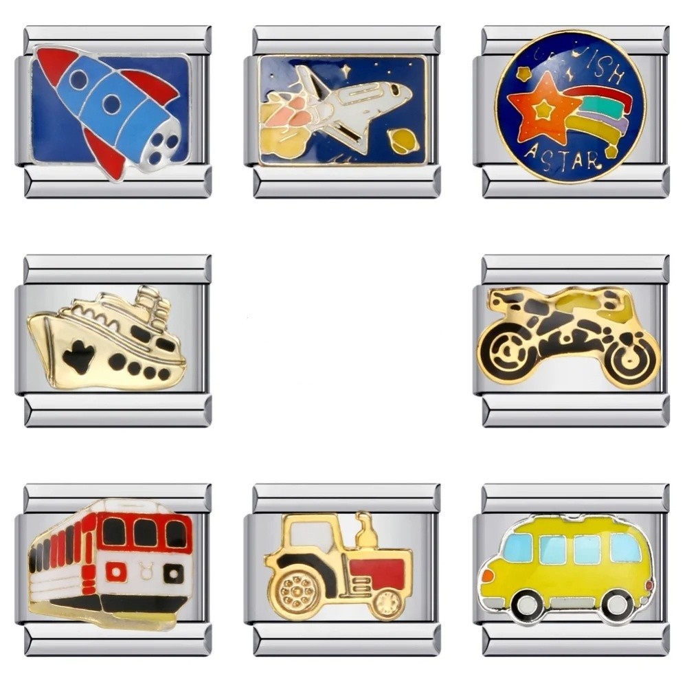 สีสันเคลือบยานอวกาศ Cruise เรือรถ Charms อิตาเลี ่ ยน Links 9 มม.สร ้ อยข ้ อมือกําไลข ้ อมือสแตนเลส DIY ทําเครื ่ องประดับ