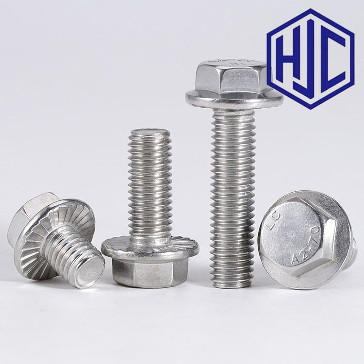 สแตนเลส 304 น็อตหัวหกเหลี่ยม ติดจาน พื้นหยาบ เกลียวมิล หยาบ น็อต สกรู GB5789 M4M5M6M8【HJC-7A】