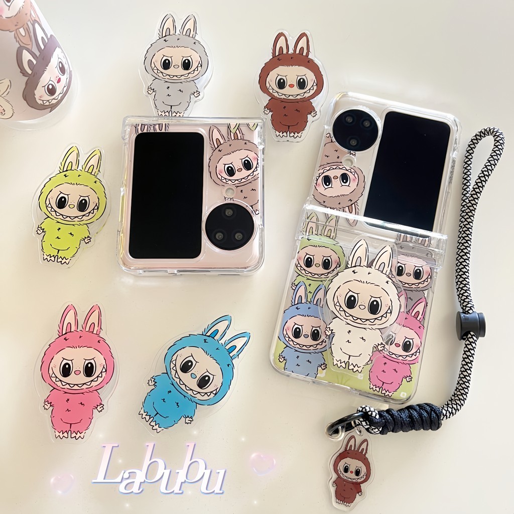Oppo Find N3 Flip 5G 3in1 กรณีน่ารักการ์ตูน Labubu พร้อมขายึด chainOppo ค้นหา N2 Flip 5G กรณีกันกระแทกแข็งโทรศัพท์ความคิดสร้างสรรค์กรณีฝาครอบ