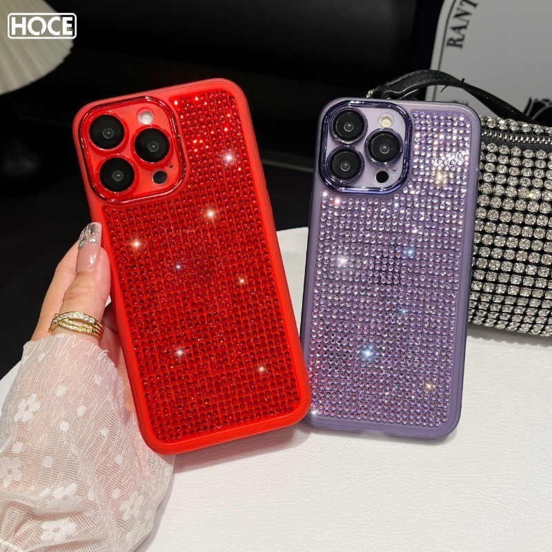 Hoce หรูหราเงา Full Glitter เพชร Soft TPU เคสโทรศัพท์สําหรับ IPhone 16 15 14 13 12 Pro Max พร้อมเลนส์ฟิล์ม Protector ฝาครอบกรณี
