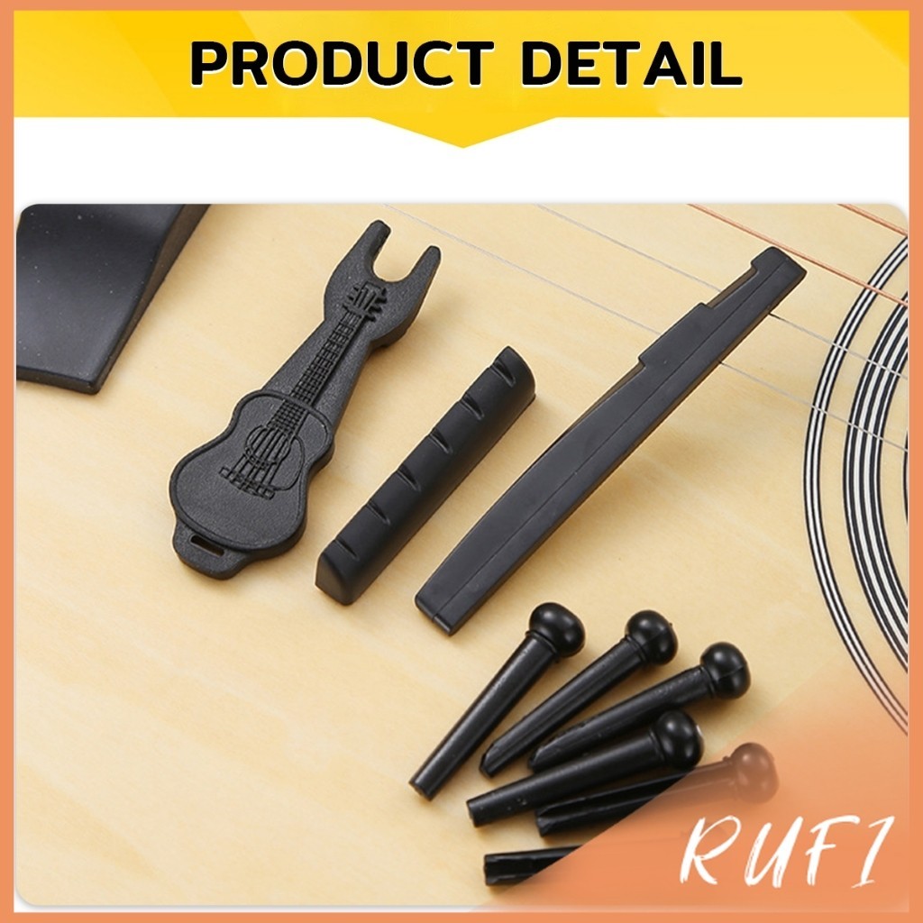 RUFI ชุดพลาสติก กีต้าร์โปร่ง นัทบน หย่องล่าง หมุดพิน สีขาว  Guitar accessories - รูปที่ 3