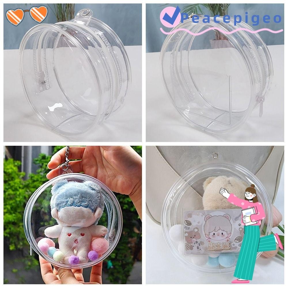 กระเป๋ากลางแจ้ง PEACEPIGEO, กล่องแสดงตุ๊กตาโปร่งใสหลากสี, อุปกรณ์ตุ๊กตา 10 ซม. ที่เก็บตกแต่งกระเป๋า