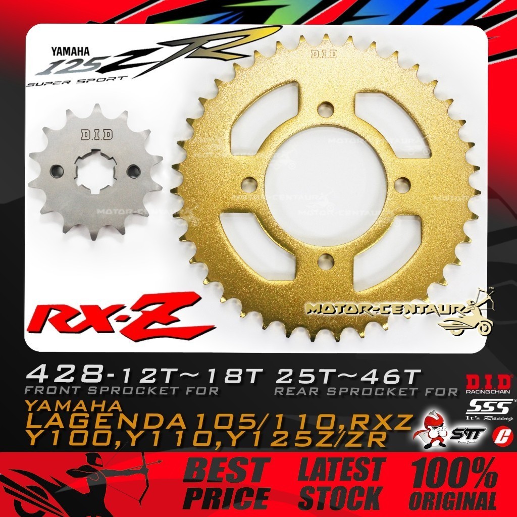 GEGANCU DEPAN/BELAKANG DID/SSS/CU/STT FRONT/REAR SPROCKET 428 สําหรับ Y100,Y110,Y125,RXZ,SRL105,SRL1