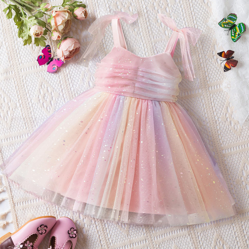 Nnjxd 6M-5T เด็กทารกหญิง Tutu ชุดสลิง Rainbow Fragmented เลื่อม Tulle ชุดเจ้าหญิง Little Baby วันเกิดงานแต่งงานชุดดอกไม้