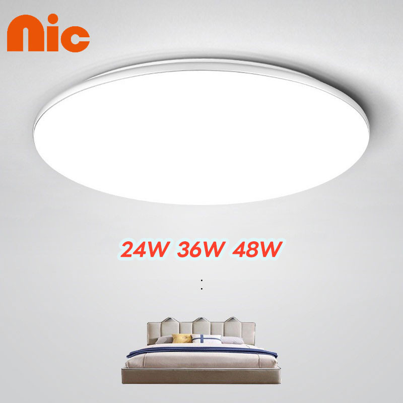 NIC โคมไฟติดเพดานทรงกลม LED โคมซาลาเปา 24W/36W/48W ไฟขนมปังLED ขาวบริสุทธิ์ เบาและบางลง แสงสีขาว สีวอร์มติดตั้งในห้องนอน