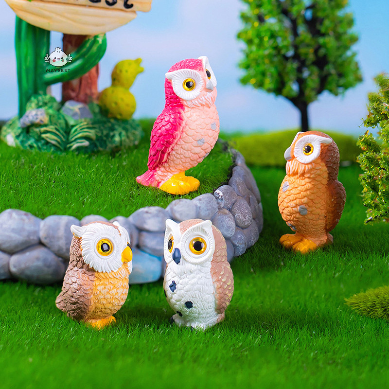 {maybest } มินิเรซิ ่ นสัตว ์ นกฮูกFigurines Micro Landscape Car Dashboard Home Desktop เครื ่ องประดับ {TH }