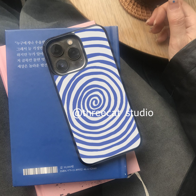 เคสโทรศัพท ์ ลายเส ้ นสีฟ ้ าเกาหลีสําหรับ iphone15pro/14promax/13/12/11/xsmax กรณี XR ฝาครอบขอบสีดํา