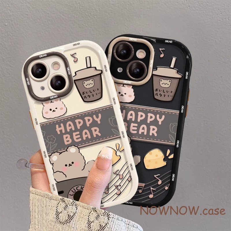 Ins การ์ตูนสีชมพูน่ารักนมชาหมีน้อย Jingkong โทรศัพท์ป้องกันกรณี Anti drop Cool สําหรับ iPhone 15 14 13 12 11 Pro MAX X XR XS MAX 7 8 Plus SE 2020