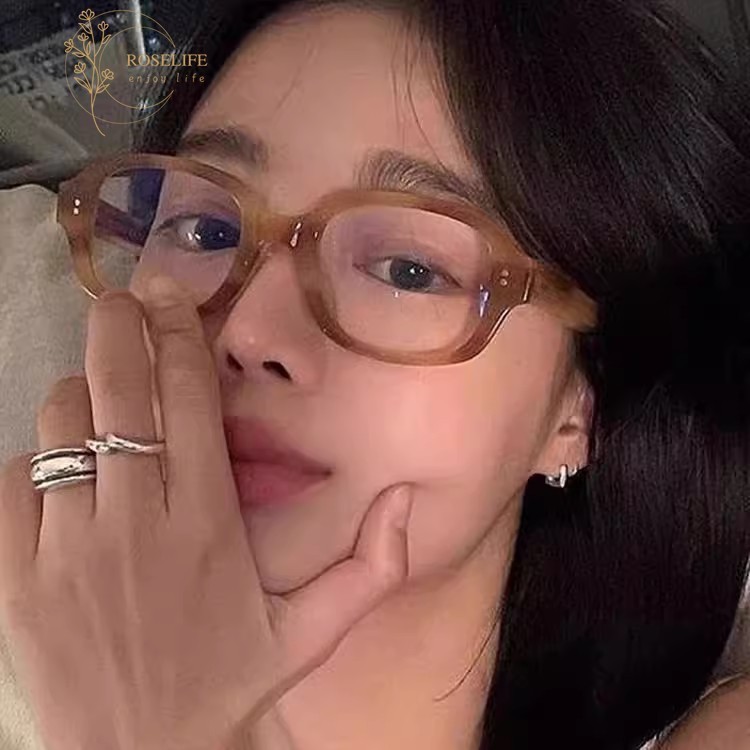 Roselife เกาหลี Pop สีเหลืองเสือดาวสี่เหลี่ยมผืนผ้ากรอบแว่นตาสําหรับผู้หญิงชายหญิง Blue Light Blocking เลนส์แว่นตาปลอมแว่นตาทุกวันเครื่องประดับ