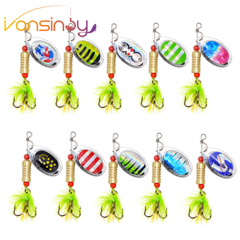 1 ชิ ้ นตกปลา Spinner Lure 3.5g/5g หมุน Spinners ช ้ อนเหยื ่ อ Feather Pike โลหะ Treble Hook