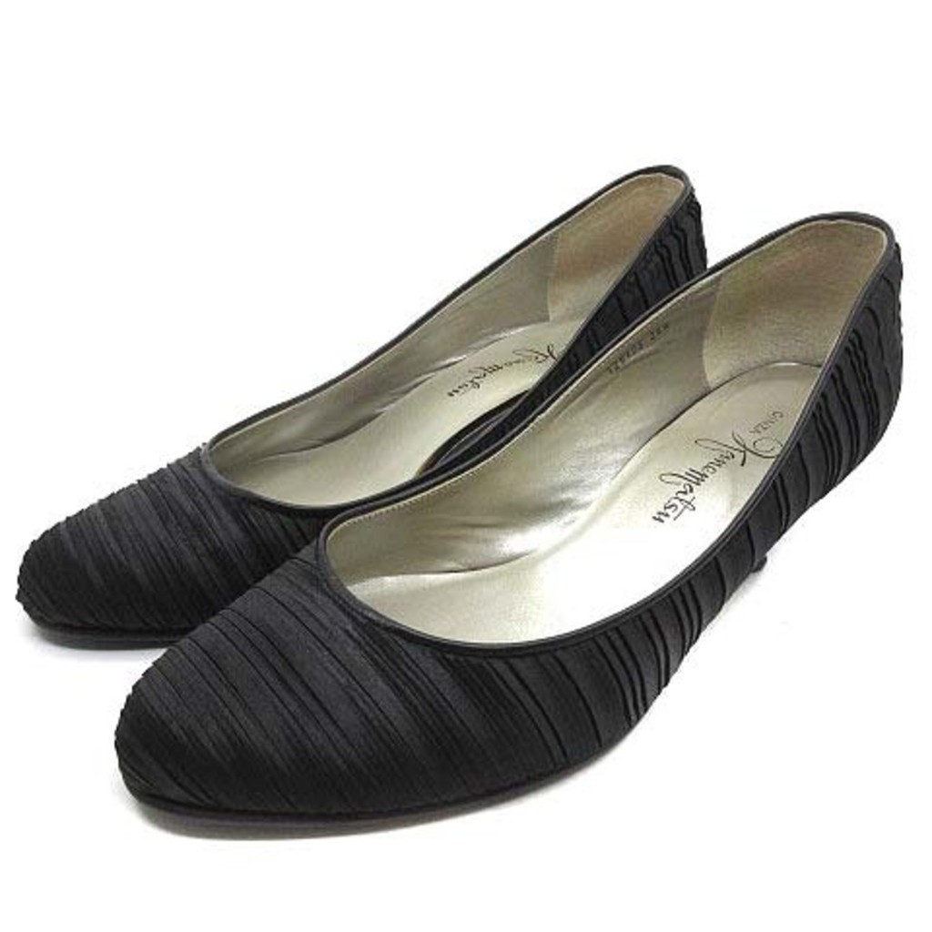 Ginza Kanematsu Satin Pleated Pumps Heels Black Black 24.5cm Direct from Japan Secondhand