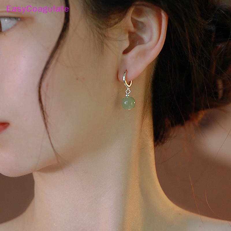 Eas Vintage ใหม ่ สไตล ์ จีนหยกต ่ างหูผู ้ หญิงประณีตเลียนแบบหยก Chalcedony ต ่ างหู Ate