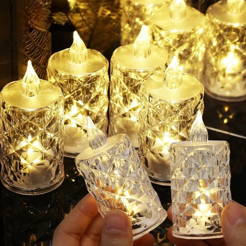 [ฟังก์ชั่น] ไฟเทียนใส LED อิเล็กทรอนิกส์ปลอดบุหรี่ - ของตกแต่งอาหารค่ํา - ตกแต่งเทศกาล