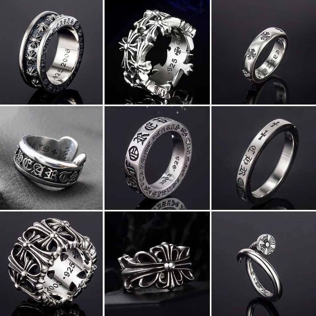 Wsanguisp3949 Street Wear Crow Cross Heart Ring Retro ins อินเทรนด ์ ผู ้ ชายผู ้ หญิงแหวนคู ่ แหวนไม ่ จางหาย
