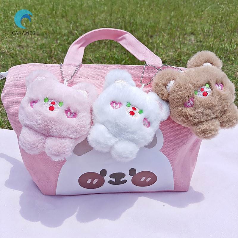 Canamek สําหรับคู่จี้ตุ๊กตากระเป๋าเป้สะพายหลังตกแต่งการ์ตูนน่ารัก Mini Plush Powder Blusher หมีผ้าฝ้ายนุ่มพวงกุญแจของเล่นใหม่
