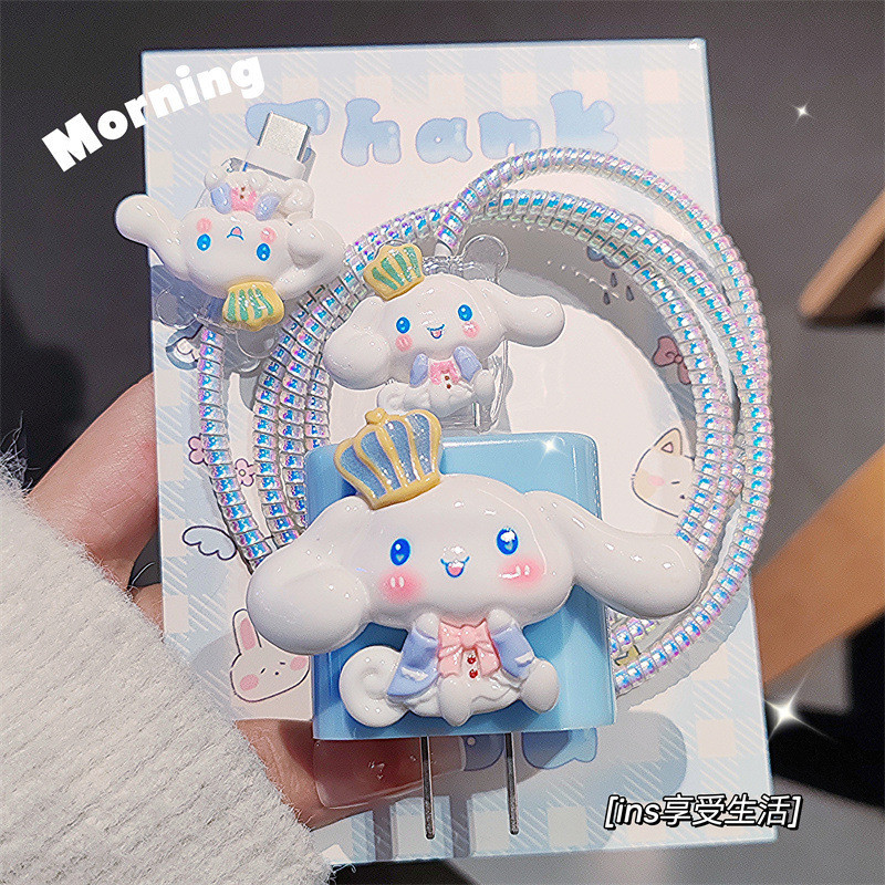 การ์ตูนน่ารักอบเชยตกแต่ง 18w/20w Charger Protector ชุด Soft TPU Charger Case Cable Protector สําหรับ iPhone11 12 13 14pro max