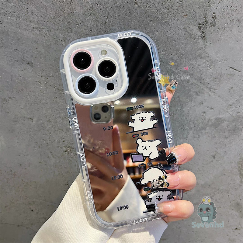 Ins Original สําหรับ iPhone 6 7 8 Plus iPhone 11 13 12 14 15 Pro Max X XR Xs Max เคสโทรศัพท์ครีมกระจกGlossyปลอกน่ารักการ์ตูนสนุกลูกสุนัขซิลิโคนป้องกันปกอ่อน