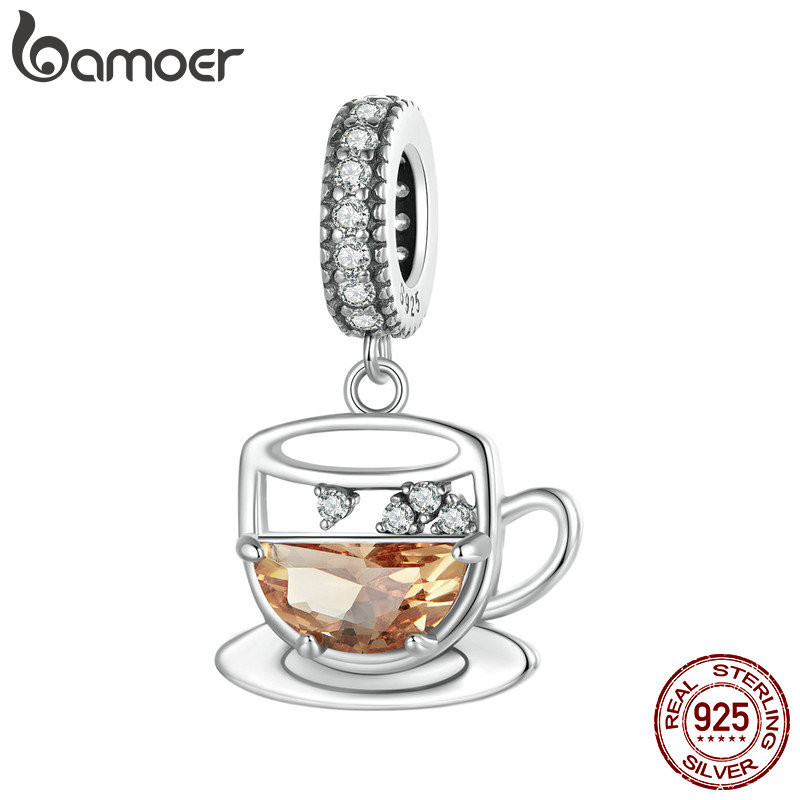 Bamoer 925 Sterling Sliver Charm จี ้ กาแฟอุปกรณ ์ เสริมสําหรับสร ้ อยข ้ อมือ