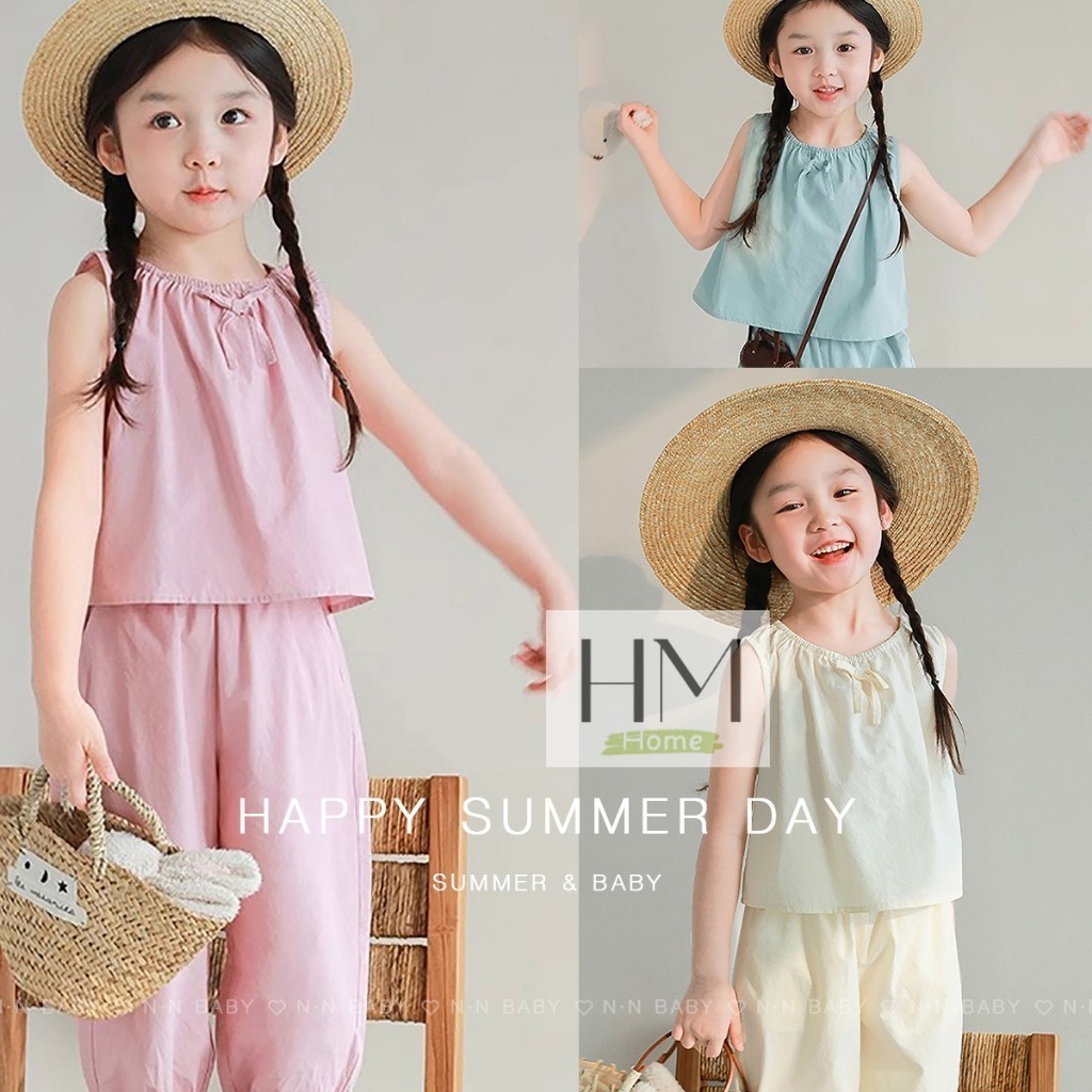 พร้อมส่ง ชุดเซทแขนกุดเด็กผู้หญิง แฟชั่นฤดูร้อน เสื้อแขนกุด+กางเกงขายาว สำหรับเด็ก1-4ปี