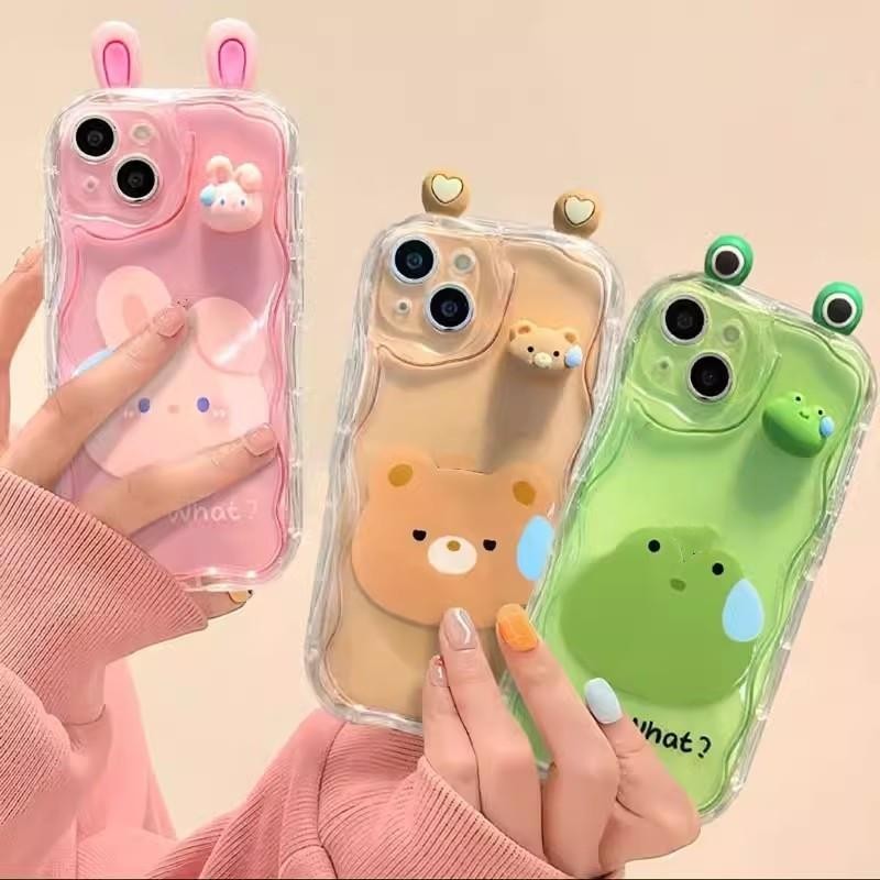 หูหมีน่ารัก三维ตุ๊กตากระต่ายกบปลอกสําหรับxiaomi Redmi A3 13C 12C 9C 10C 9Aหมายเหตุ13 12 11 10 Pro A1 A2 Plus Shellโปร่งใสกรณีSoft Shell Cover
