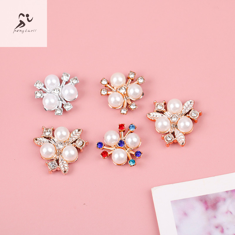 Pengtao11 10PCS Pearl ดอกไม ้ Rhinestone ปุ ่ มประกายคริสตัล Hairpins DIY หัตถกรรมใหม ่