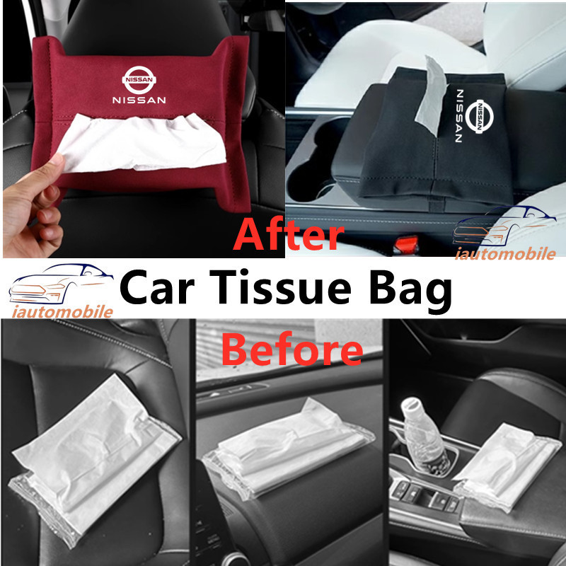 รถที่นั่งกลับผ้าเช็ดปากเก็บ Universal Auto กระดาษผ้าเช็ดตัวกล่องรถกลับที่นั่ง Organizers กระดาษทิชชูสําหรับ Nissan Almera Grand Livina Sentra Navara Frontier Latio X-T