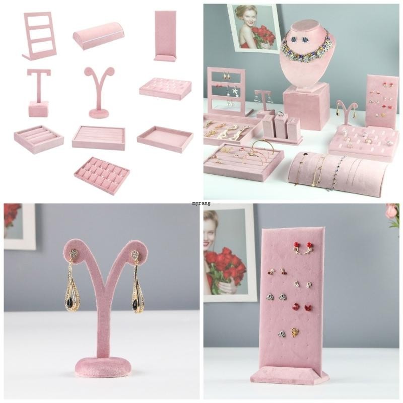 มีสไตล์สีชมพูเครื่องประดับถาดแฟชั่นผู้ถือต่างหูผู้ถือสร้อยคอ Organizer เหมาะสําหรับสร้อยคอ Bracele
