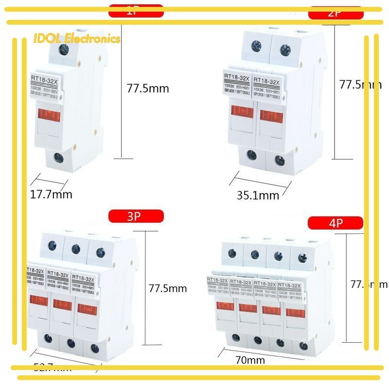 RT18-32X ฐานฟิวส์พร้อมไฟแสดงสถานะตัวยึดฟิวส์ 10 * 38  1P 2P 3P 4P ส่งทุกวัน