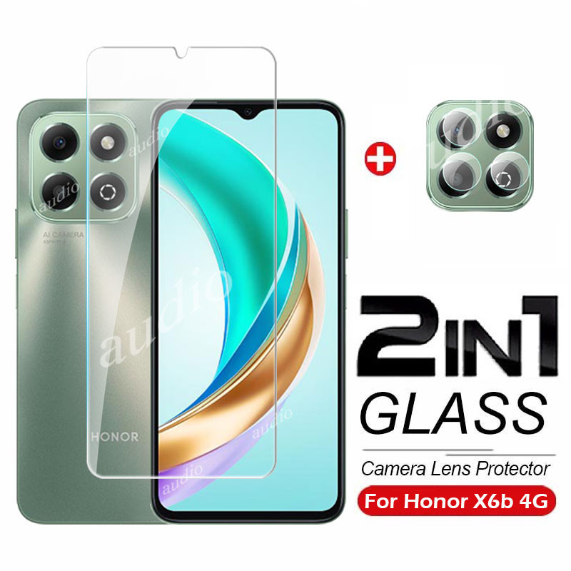 2in1 กระจกนิรภัยแบบเต็มหน้าจอป้องกันฟิล์มพร้อมกล้องเลนส์ProtectorสําหรับHonor x6B 4G 2024 ป้องกันหน้