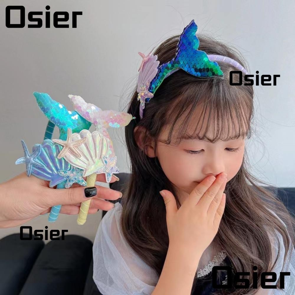 Osier1 ที่คาดผมเด็ก,เจ้าหญิงเลเซอร์เลื่อมการ์ตูน Mermaid Hairband,แฟชั่นบางตลกปลาดาว Shell Hair Hoop ล้างหน้า